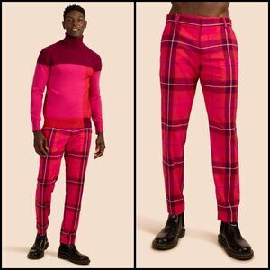 💕MR TURK💕 Clyde Slim Trouser ~ Planetary Plaid Aurora Pink Multi 31 NWT